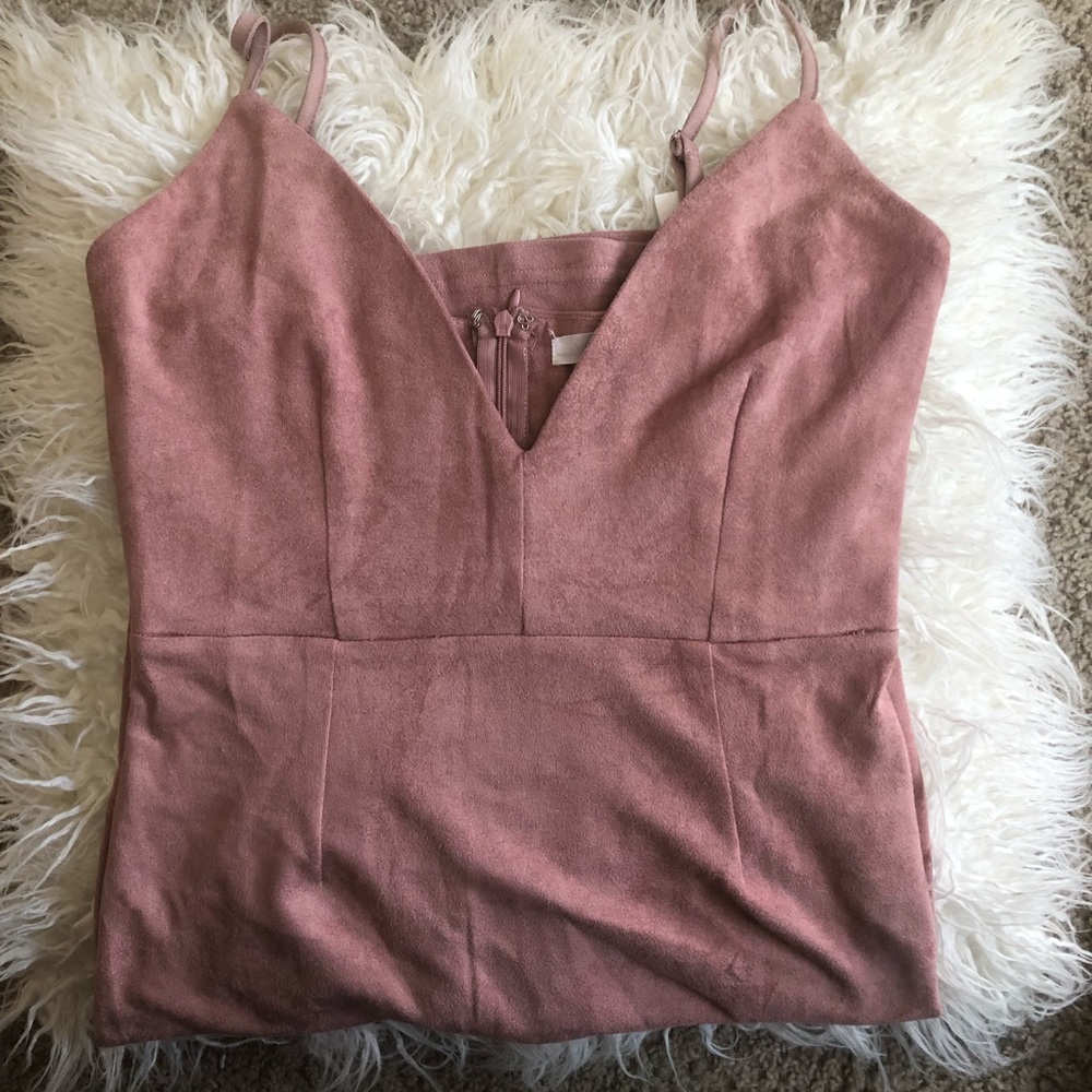 LF pink suede bodycon midi dress